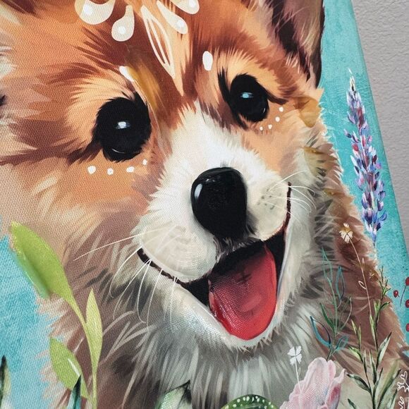 Pembroke Welsh Corgi Dog Wall Art Print of Oil Painting Art  Floral Corgi Dog Portrait Canvas Painting Wall Art Decor